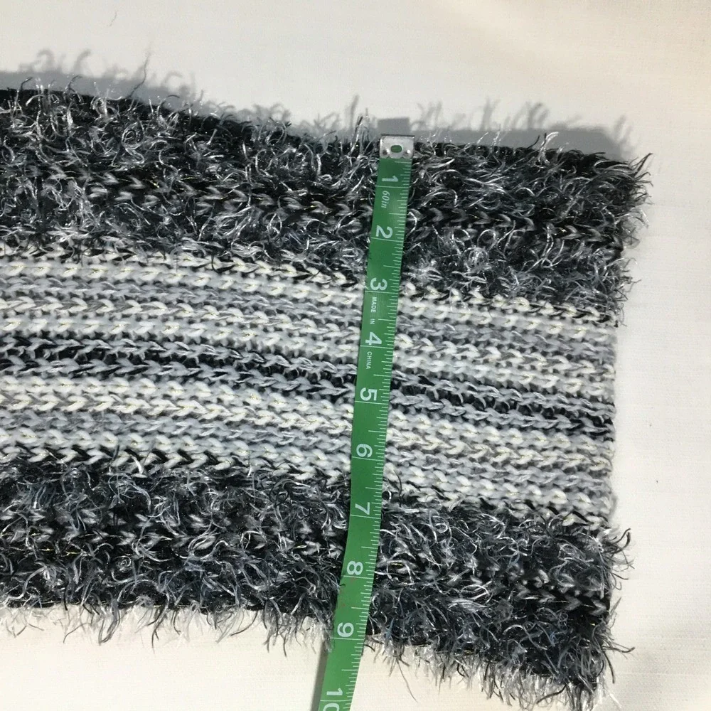 Striped Sparkle Fringe Scarf Gray White Black Knit‎ Chunky Soft Warm Womens